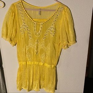 Yellow 7 Colors sheer womens top XL